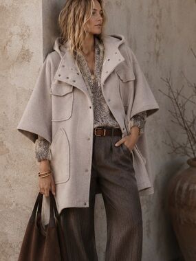 Anthro Dusty pink grey poncho with hood